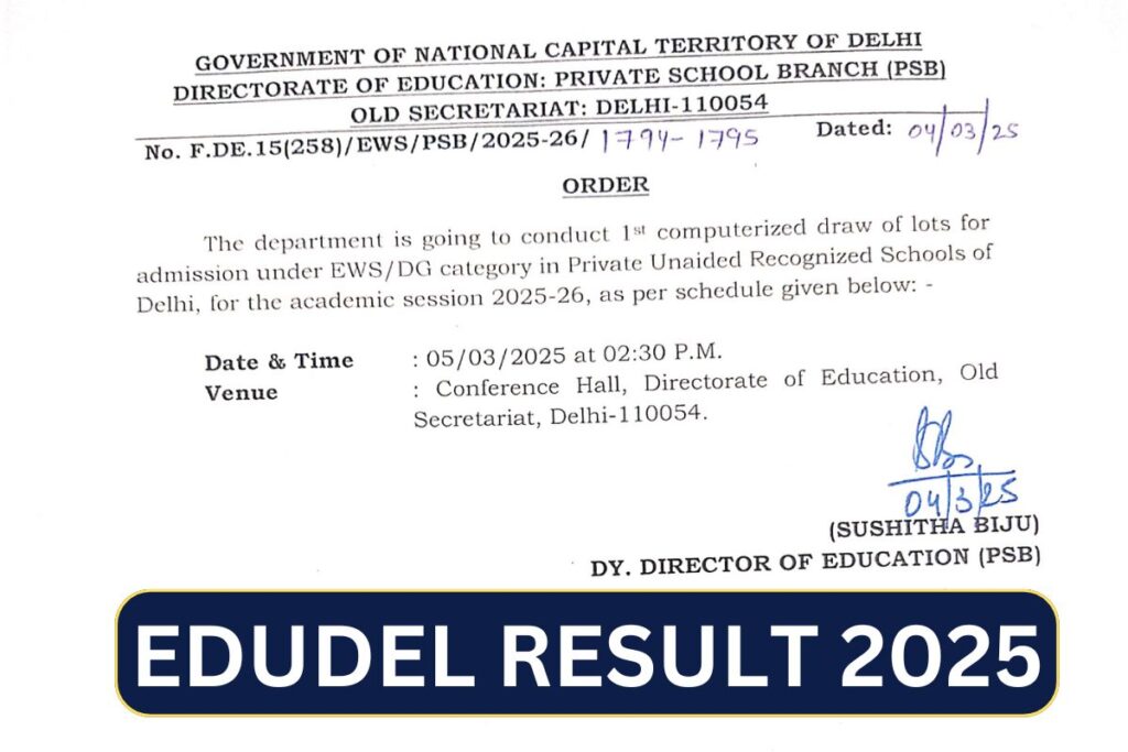 EDUDEL Result 2025: Delhi School EWS Marksheet Download